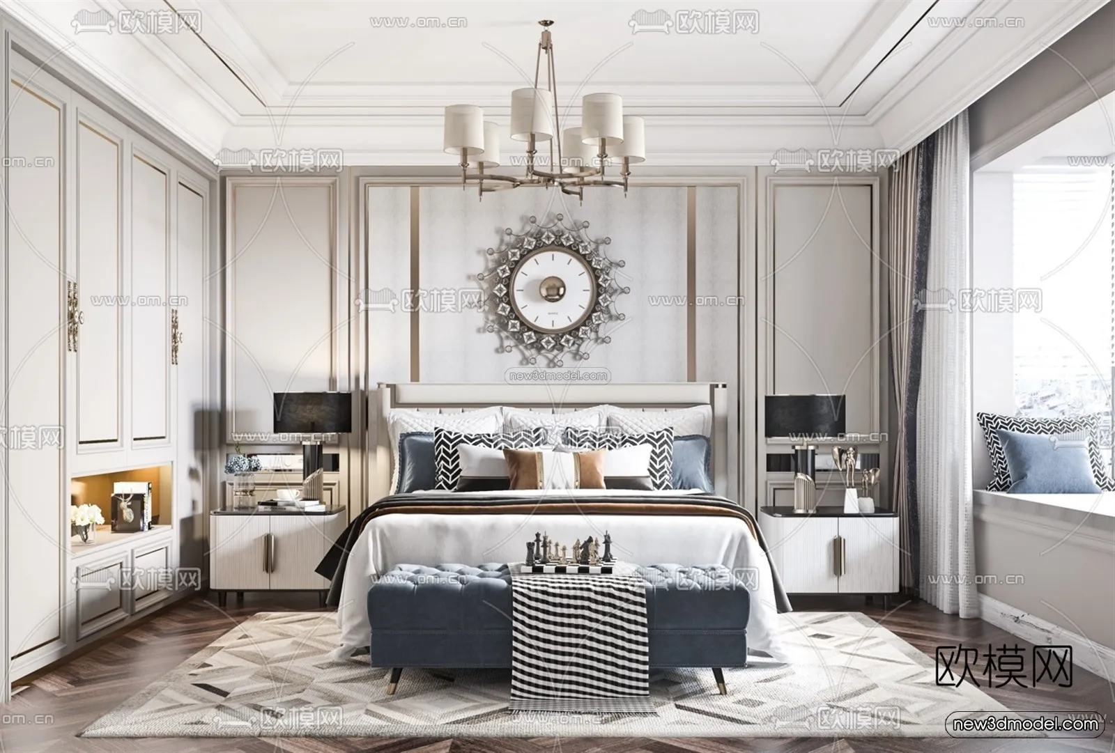 Europe Style Interior 3D Blocks – Bedroom 3D Model – 223 – VRAY
