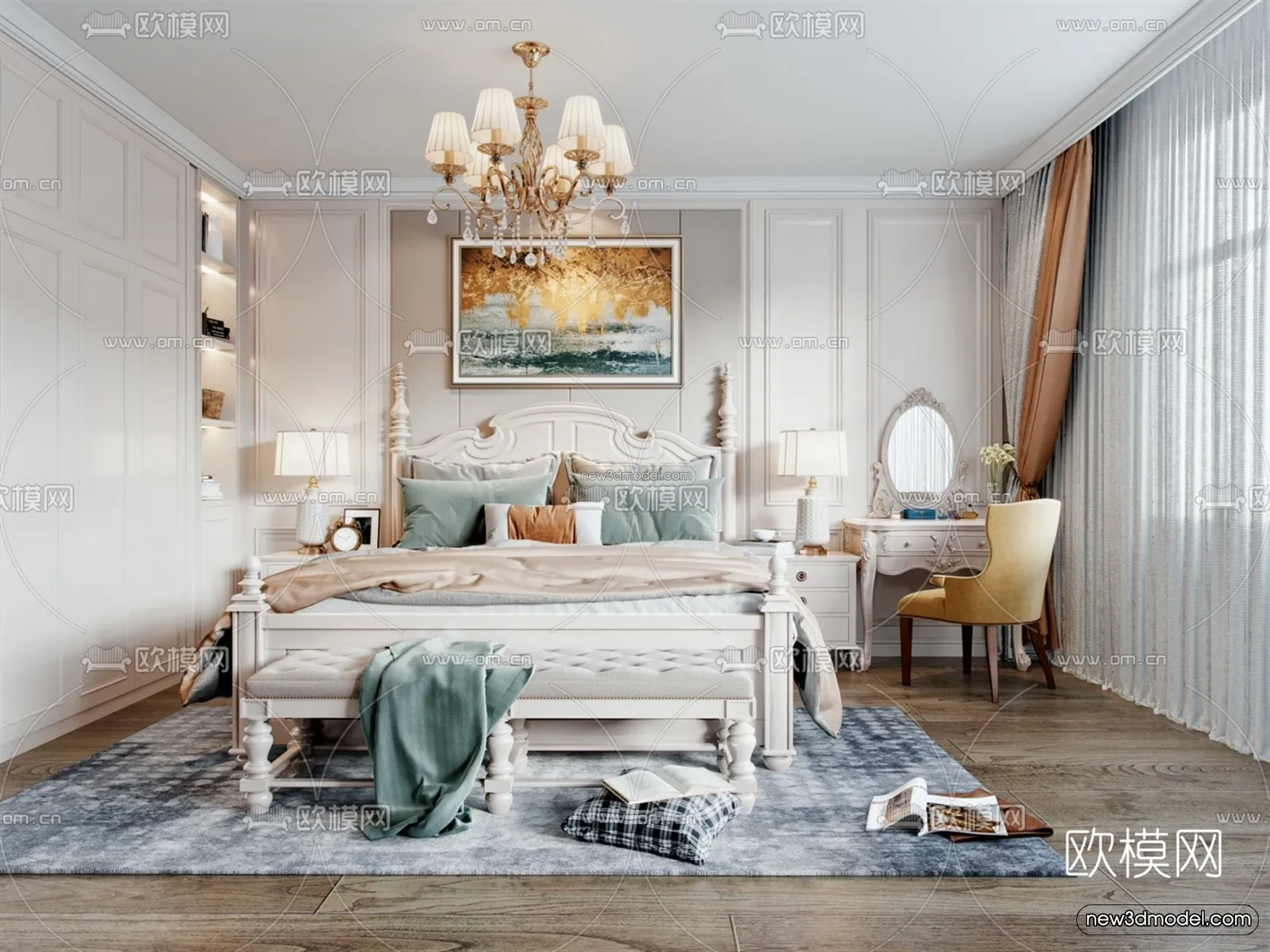 Europe Style Interior 3D Blocks – Bedroom 3D Model – 224 – VRAY