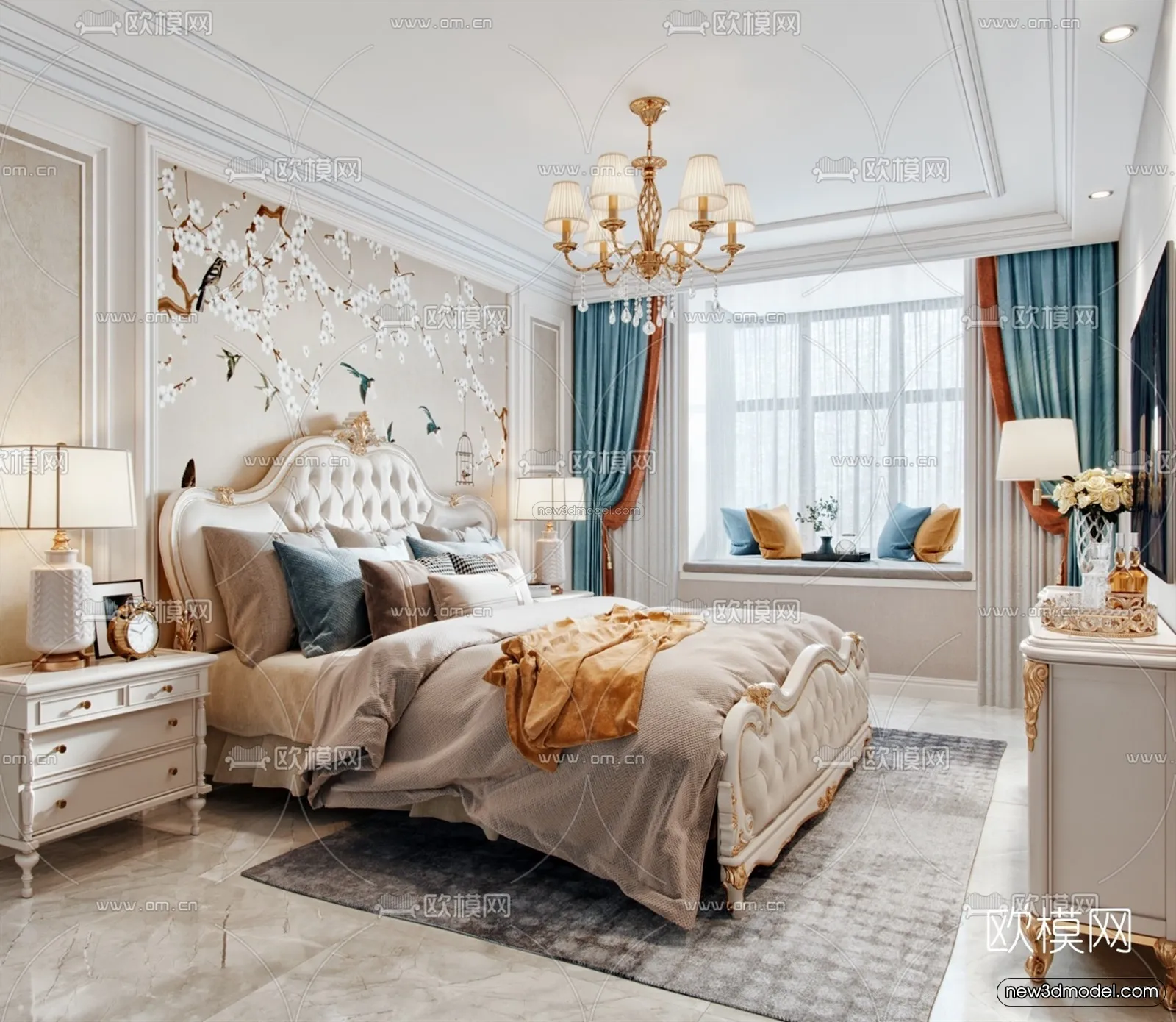 Europe Style Interior 3D Blocks – Bedroom 3D Model – 259 – VRAY