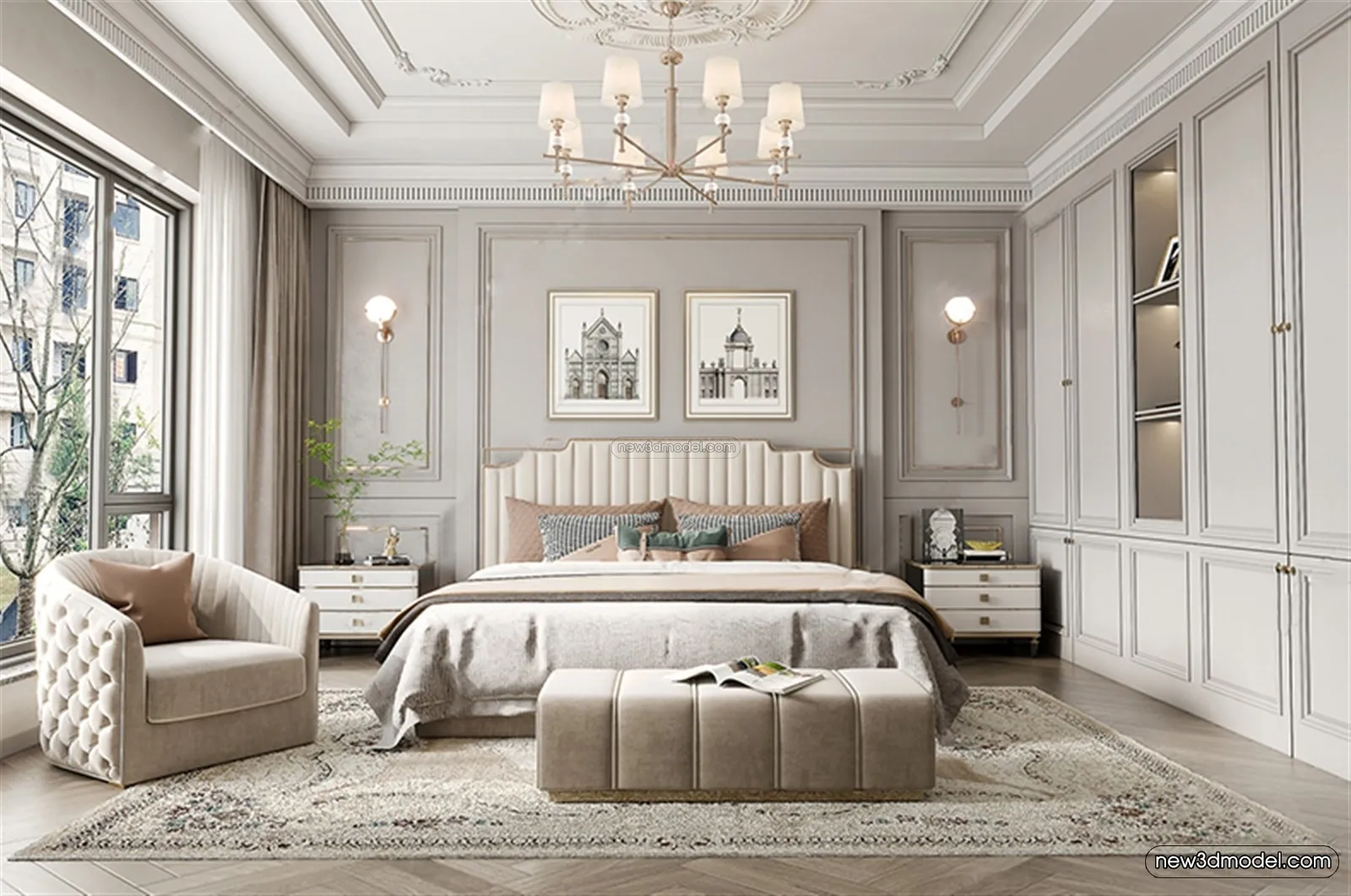 Europe Style Interior 3D Blocks – Bedroom 3D Model – 292 – VRAY