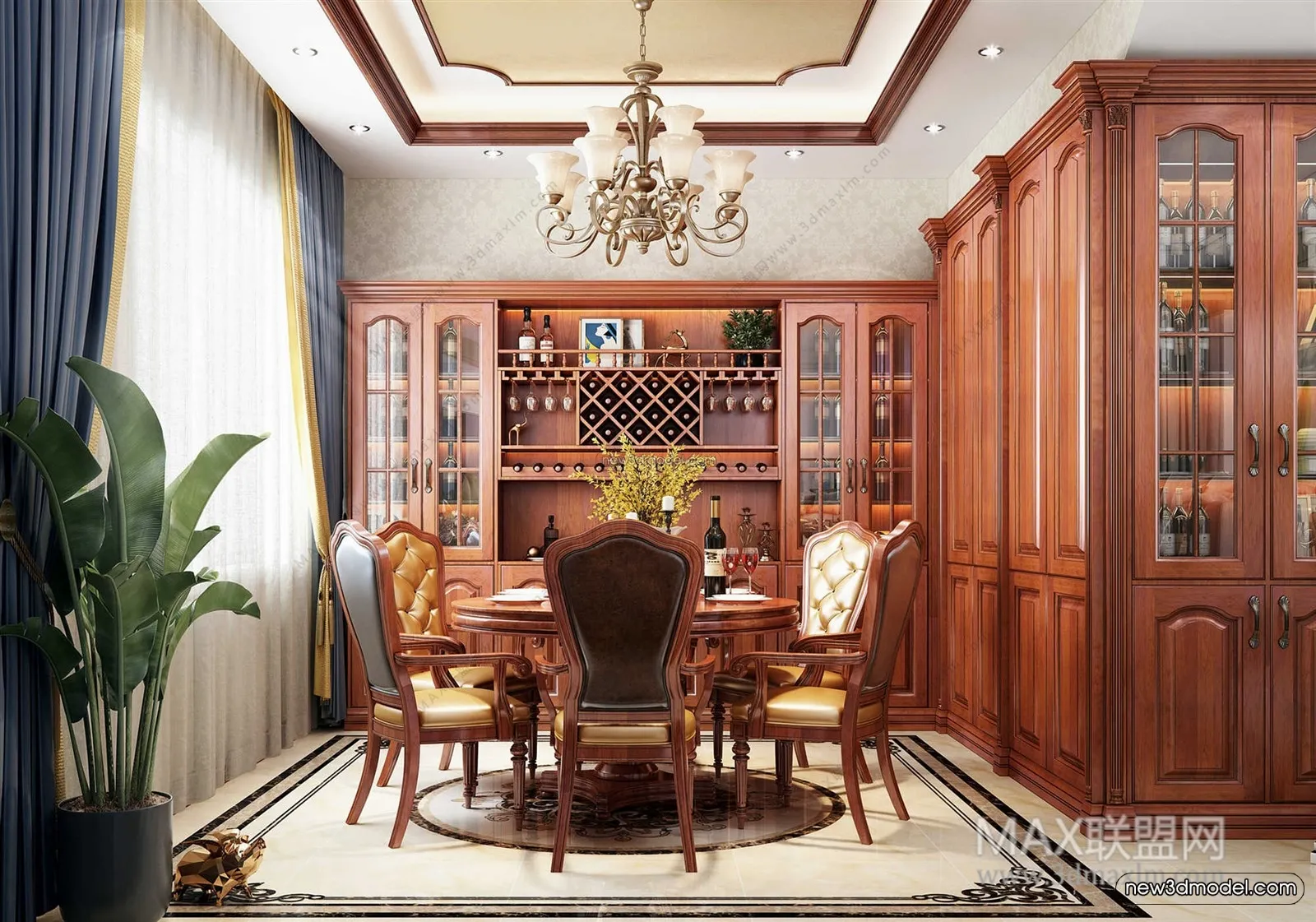 Europe Style Interior 3D Blocks – Dining Room 3D Model – 187 – VRAY
