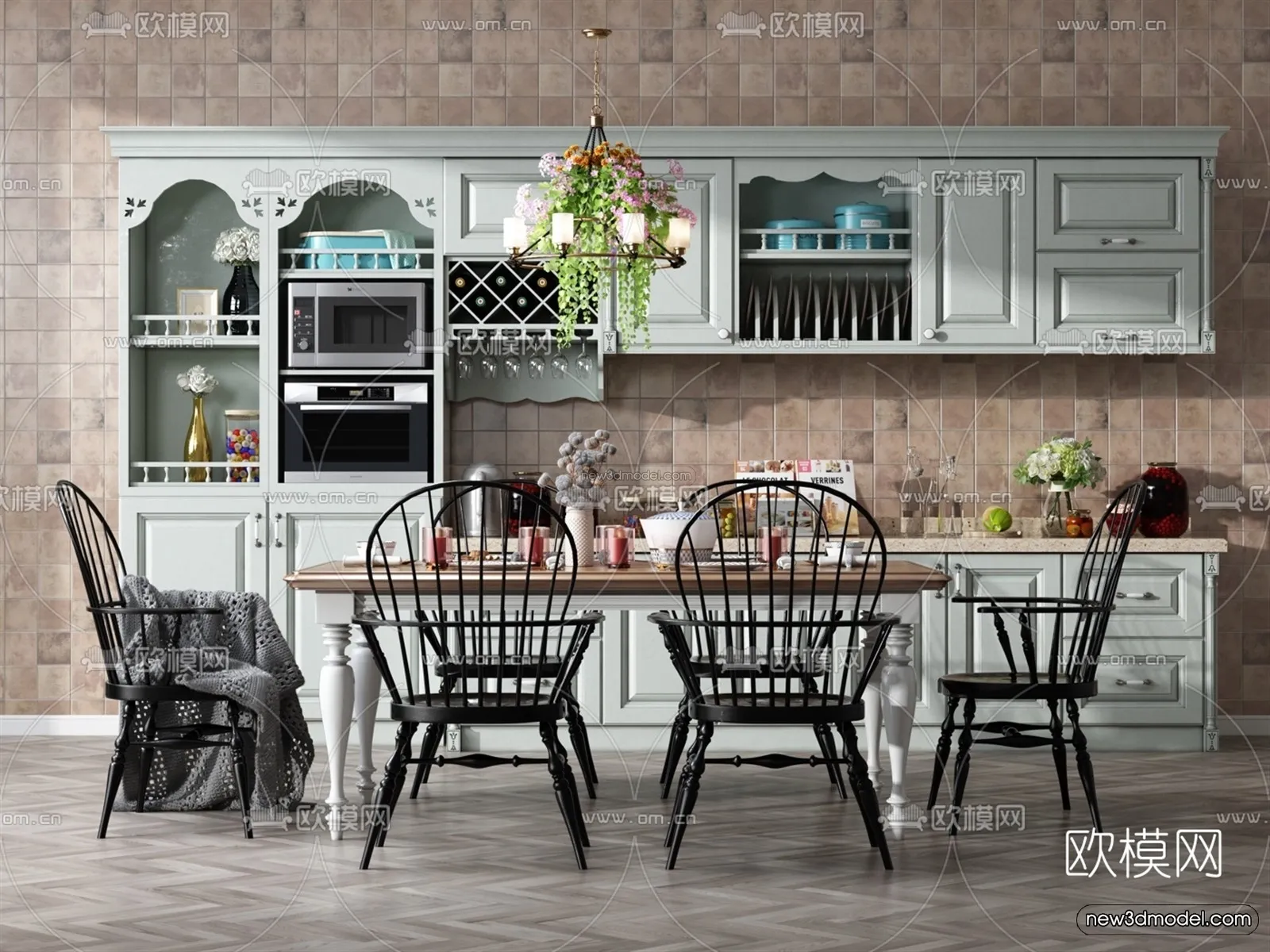 Europe Style Interior 3D Blocks – Dining Room 3D Model – 188 – VRAY