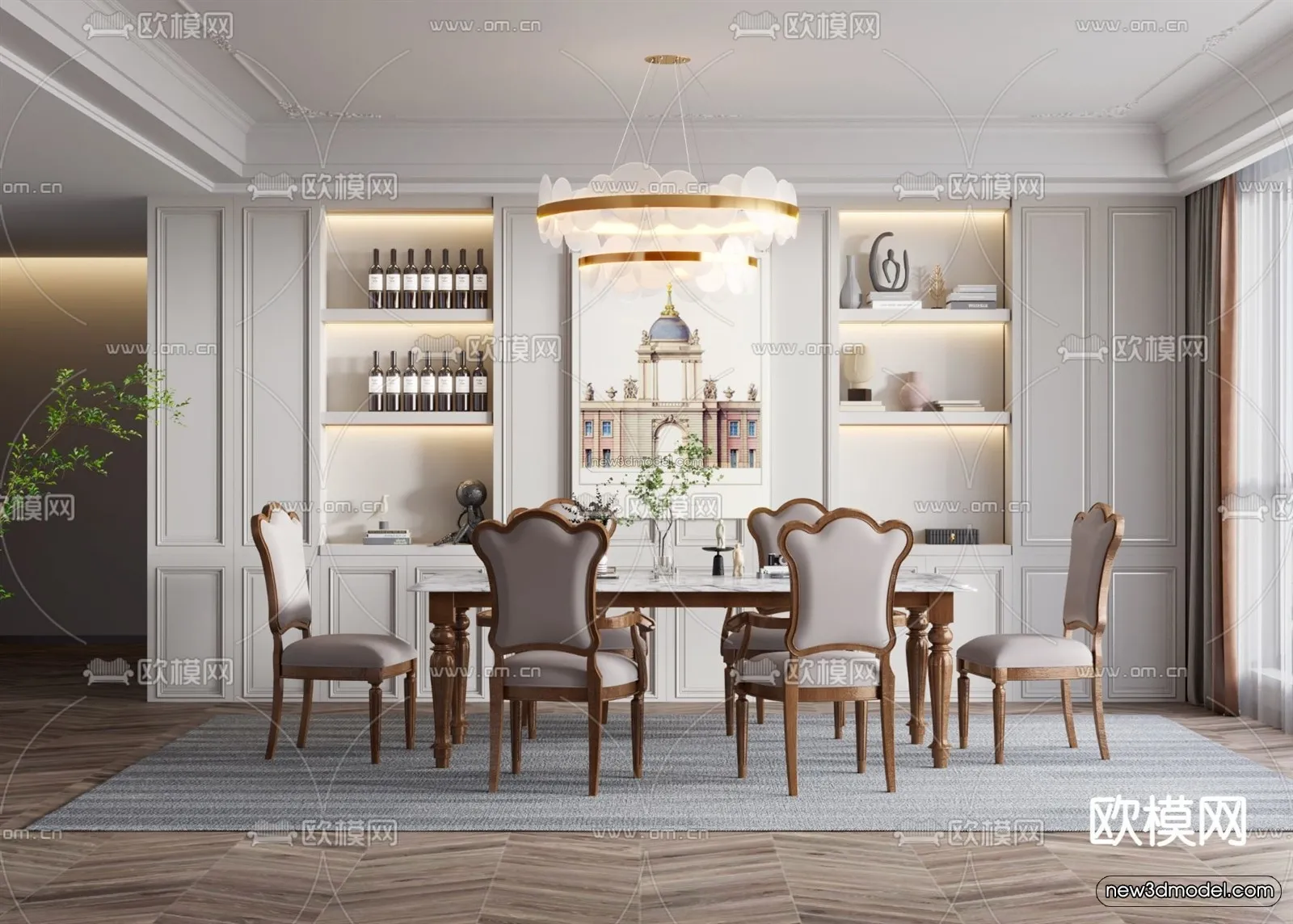 Europe Style Interior 3D Blocks – Dining Room 3D Model – 190 – VRAY