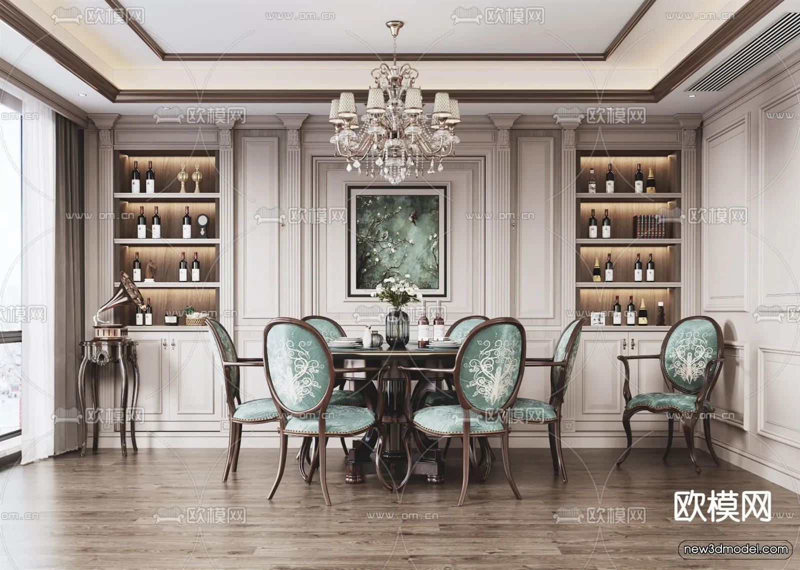 Europe Style Interior 3D Blocks – Dining Room 3D Model – 191 – VRAY