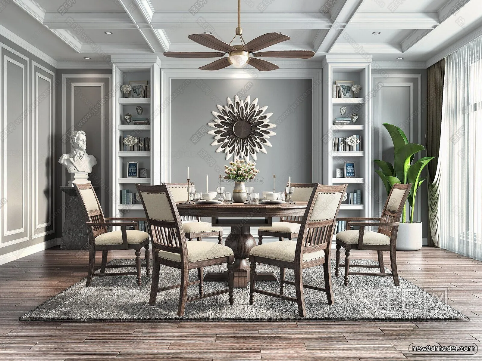Europe Style Interior 3D Blocks – Dining Room 3D Model – 195 – VRAY
