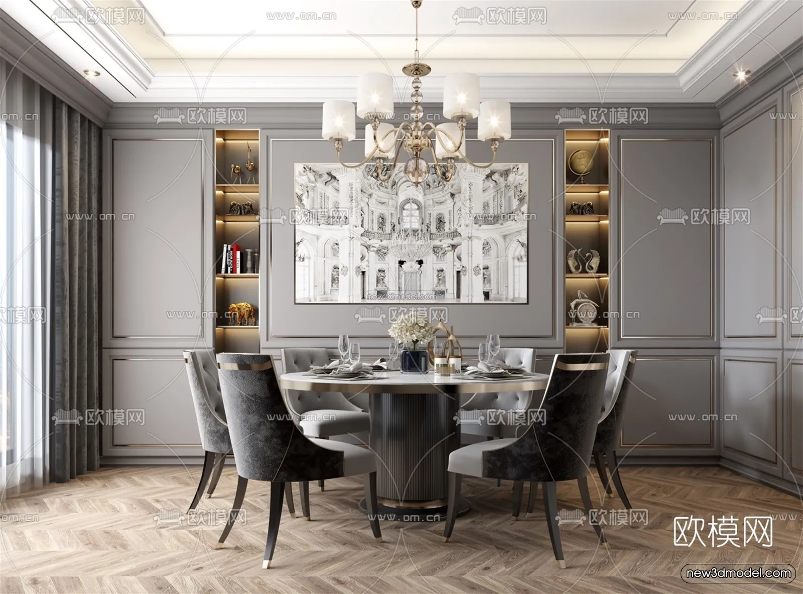 Europe Style Interior 3D Blocks – Dining Room 3D Model – 196 – VRAY