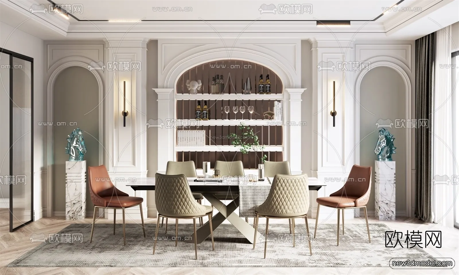Europe Style Interior 3D Blocks – Dining Room 3D Model – 199 – VRAY