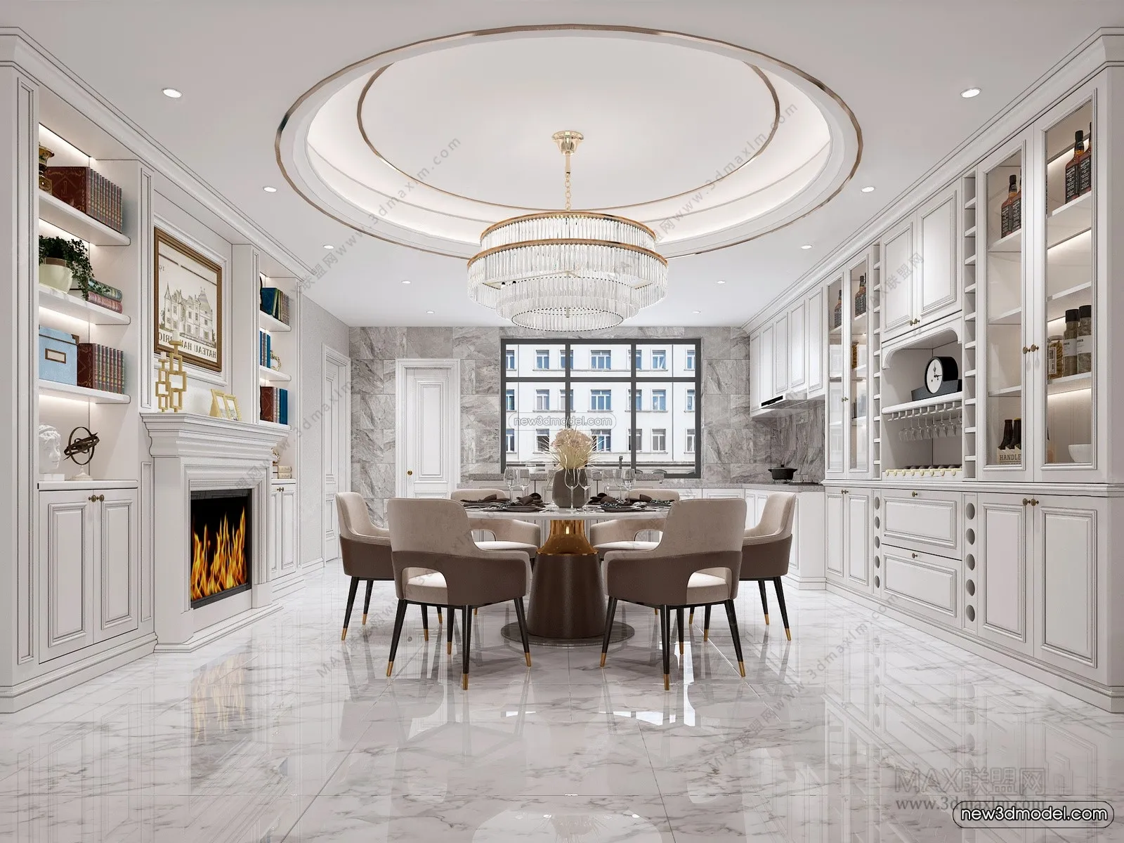 Europe Style Interior 3D Blocks – Dining Room 3D Model – 200 – VRAY