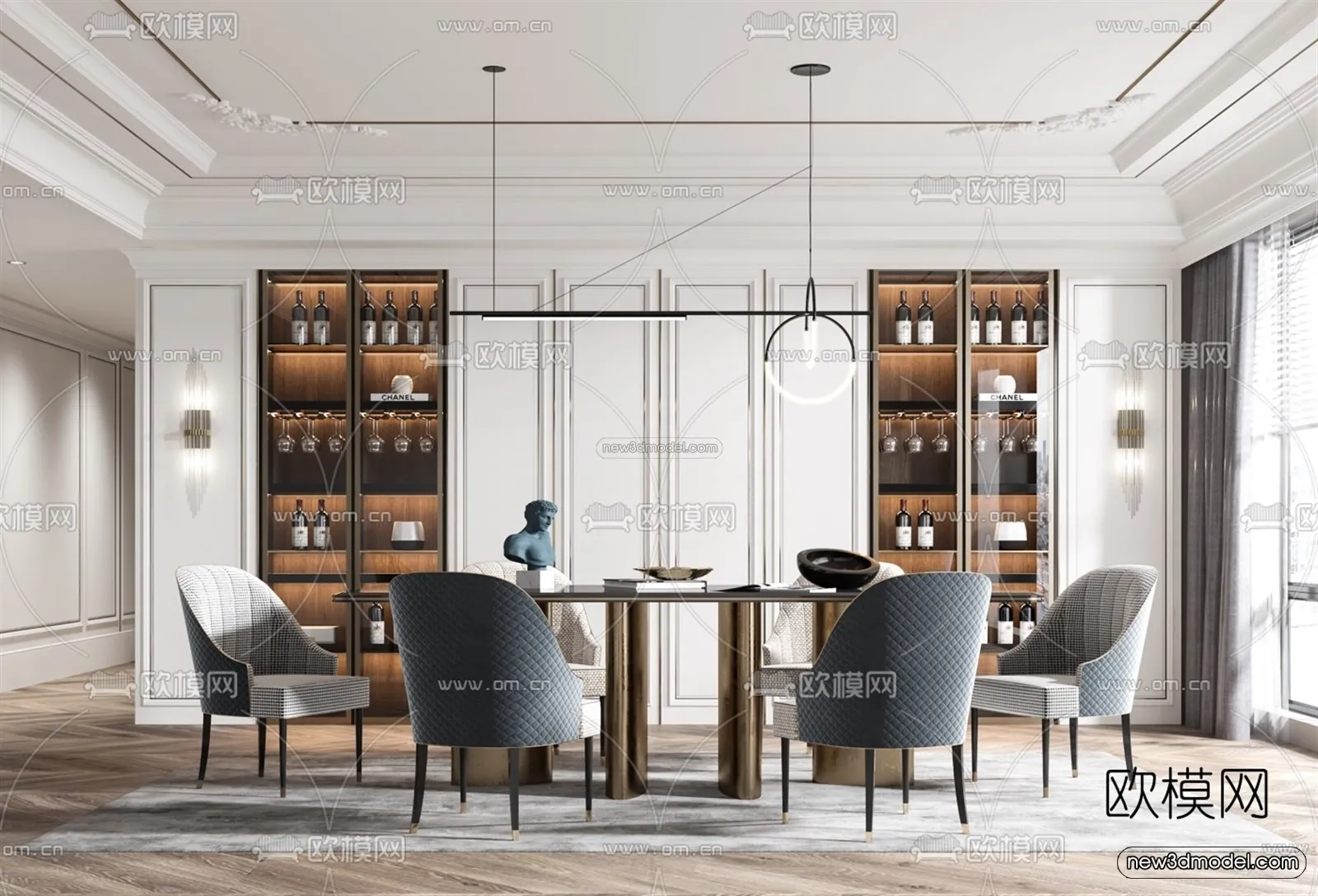 Europe Style Interior 3D Blocks – Dining Room 3D Model – 201 – VRAY
