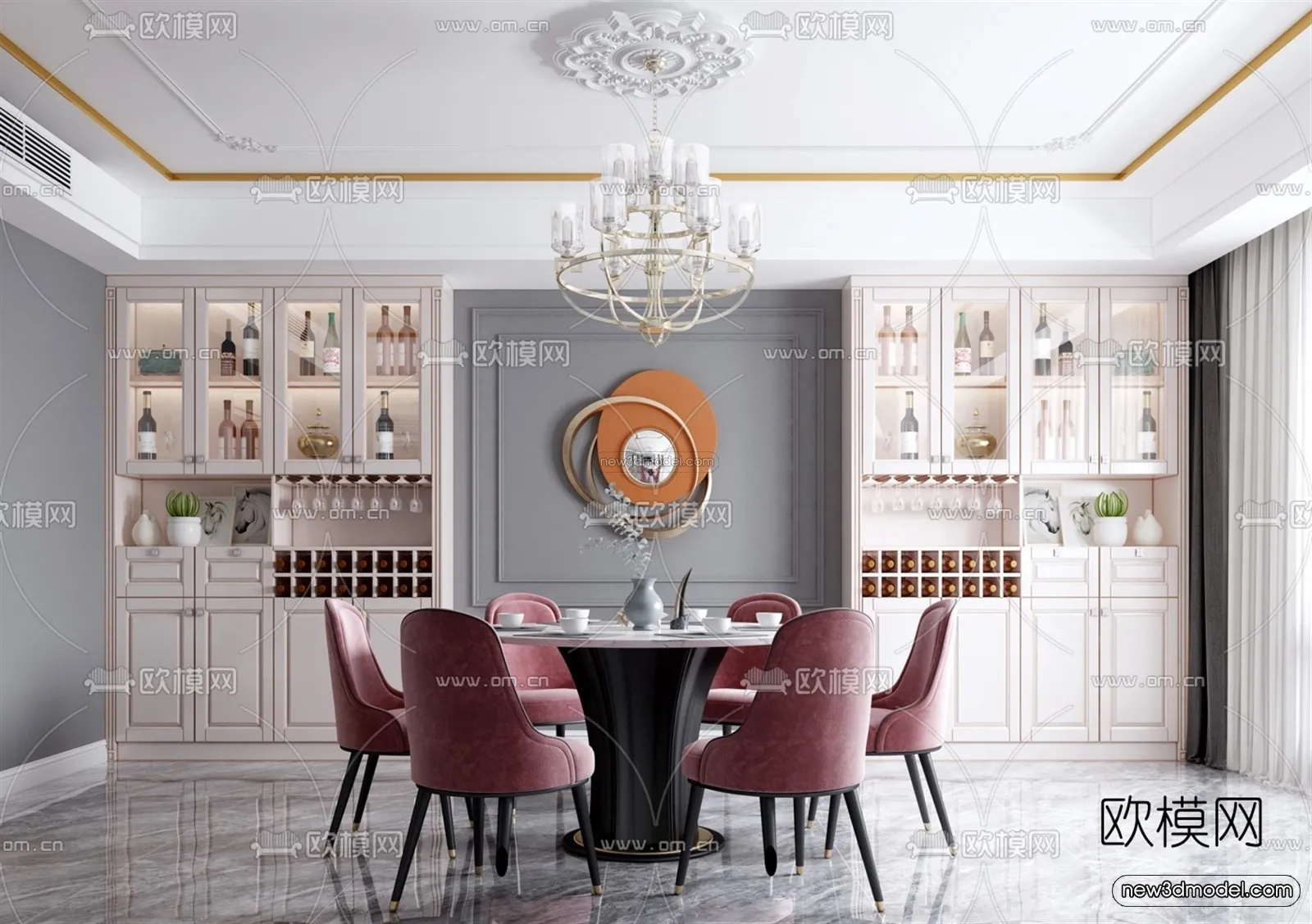 Europe Style Interior 3D Blocks – Dining Room 3D Model – 203 – VRAY