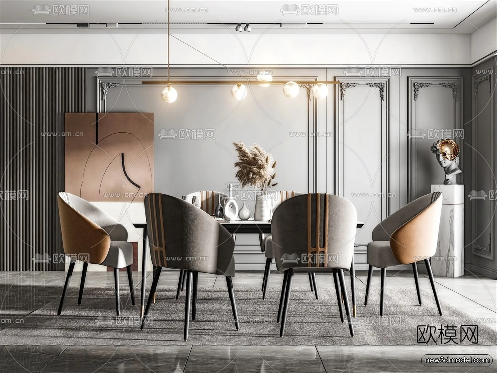 Europe Style Interior 3D Blocks – Dining Room 3D Model – 205 – VRAY
