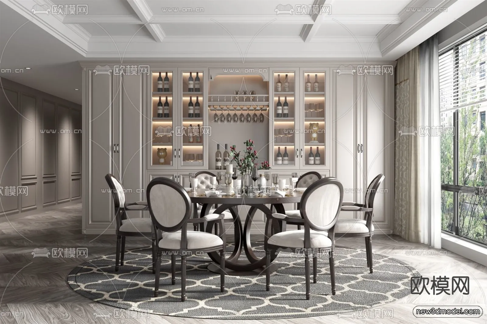 Europe Style Interior 3D Blocks – Dining Room 3D Model – 206 – VRAY