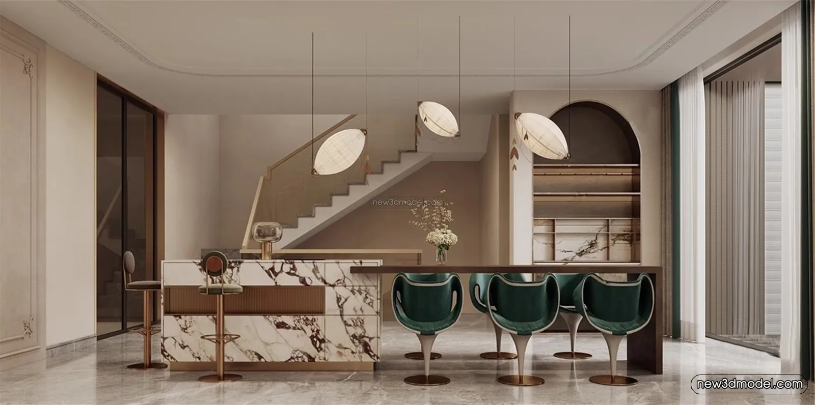 Europe Style Interior 3D Blocks – Dining Room 3D Model – 207 – VRAY