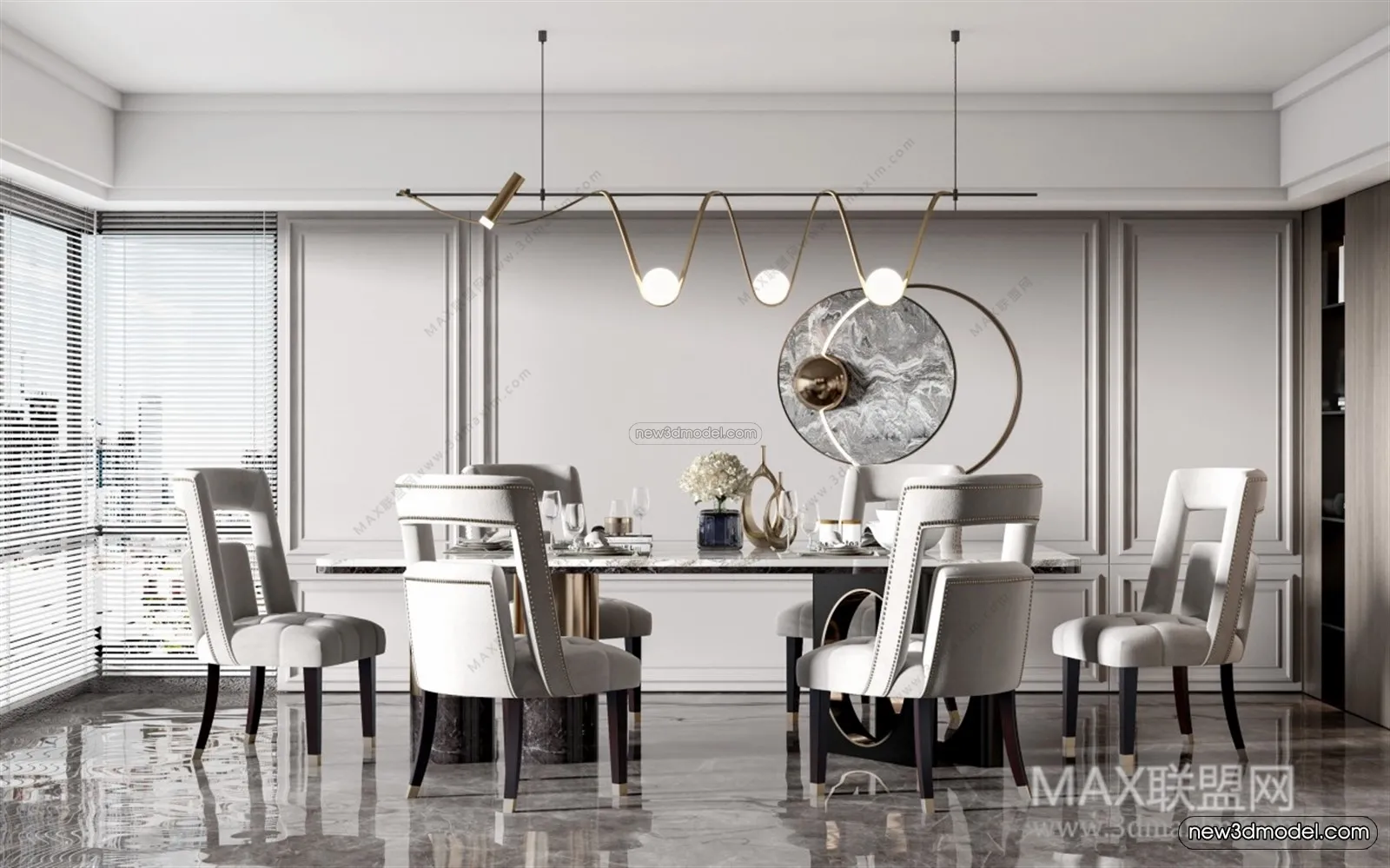 Europe Style Interior 3D Blocks – Dining Room 3D Model – 209 – VRAY