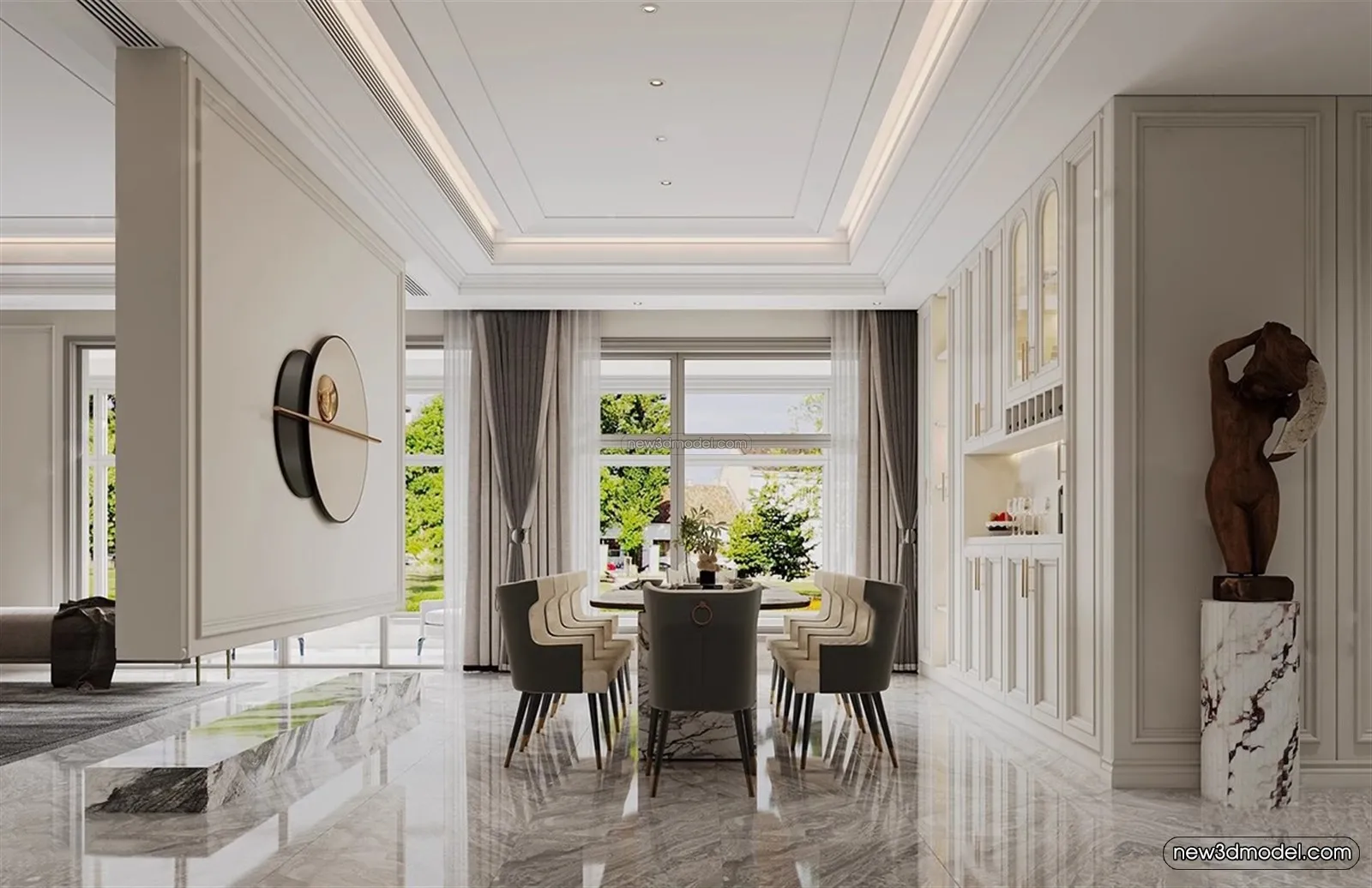 Europe Style Interior 3D Blocks – Dining Room 3D Model – 213 – VRAY