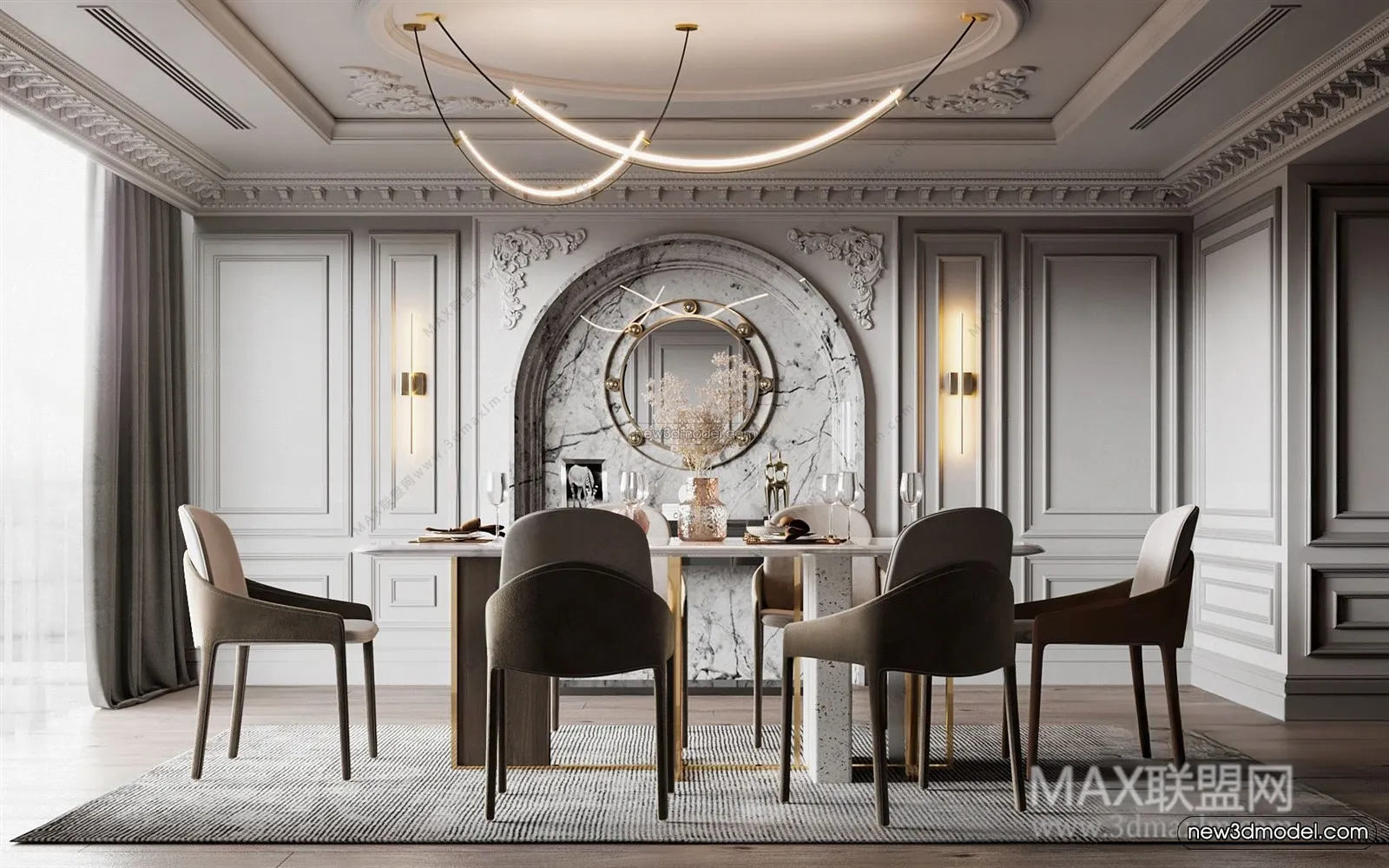 Europe Style Interior 3D Blocks – Dining Room 3D Model – 216 – VRAY
