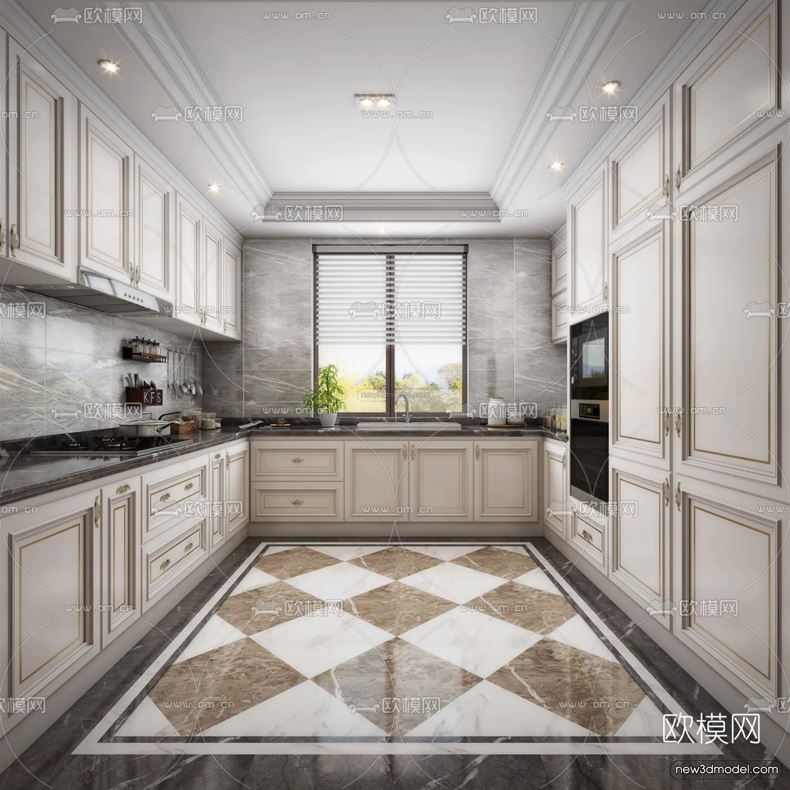 Europe Style Interior 3D Blocks – Kitchen 3D Model – 306 – VRAY