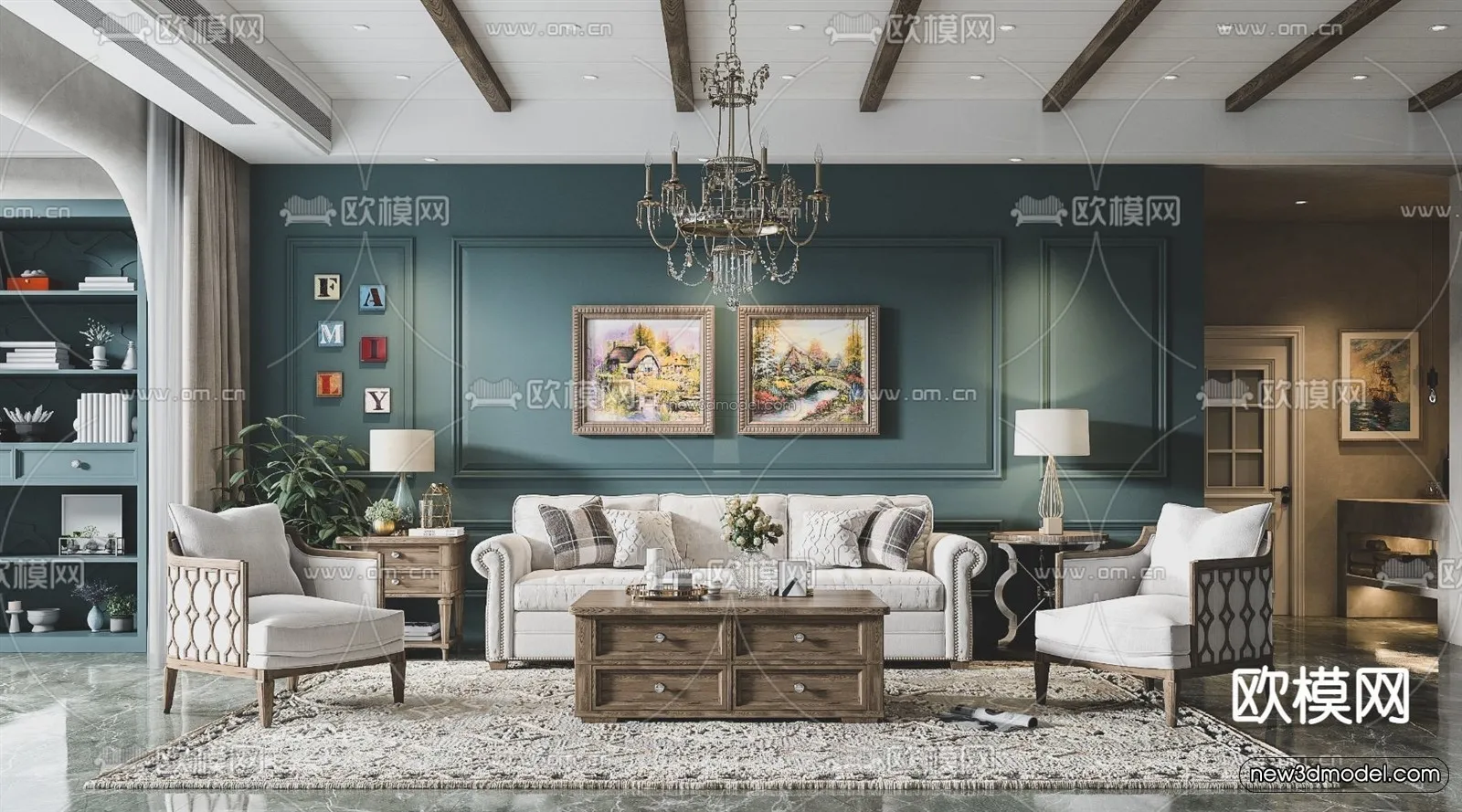 Europe Style Interior 3D Blocks – Living Room 3D Model – 008 – VRAY
