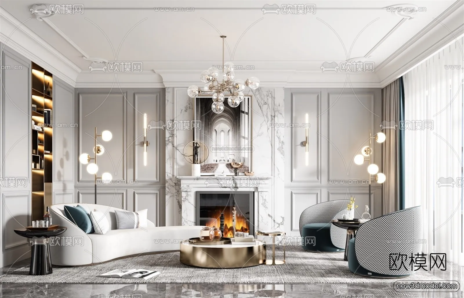 Europe Style Interior 3D Blocks – Living Room 3D Model – 009 – VRAY