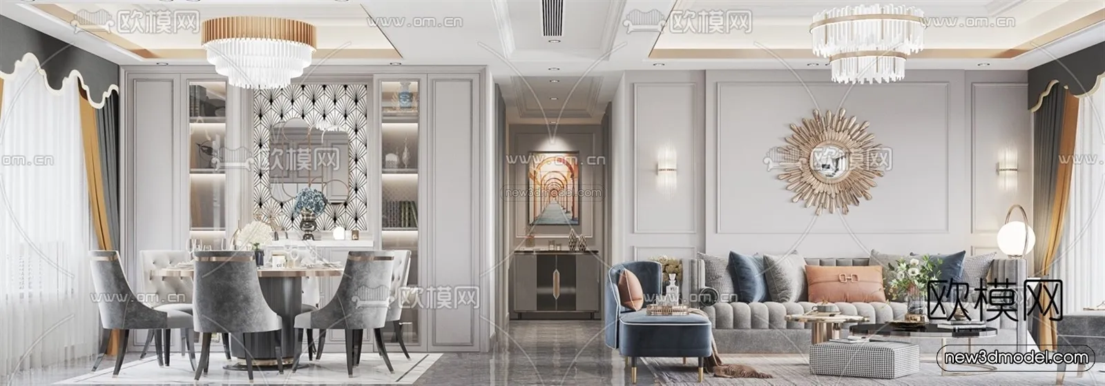 Europe Style Interior 3D Blocks – Living Room 3D Model – 023 – VRAY