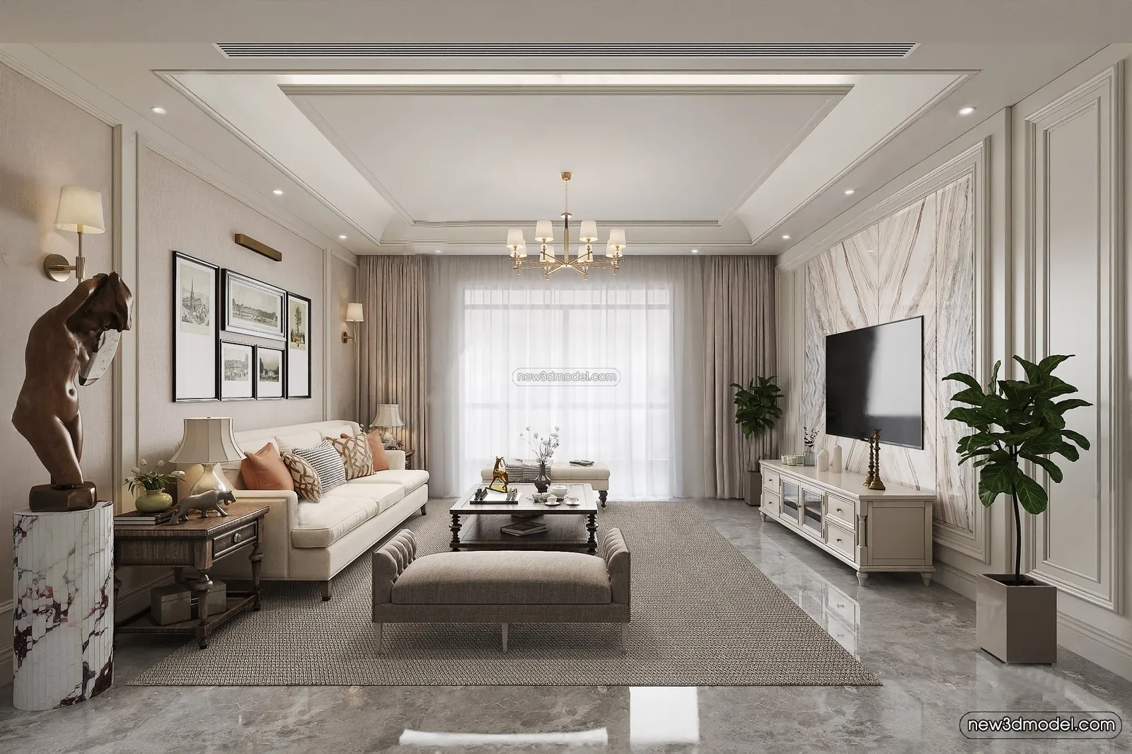 Europe Style Interior 3D Blocks – Living Room 3D Model – 024 – VRAY