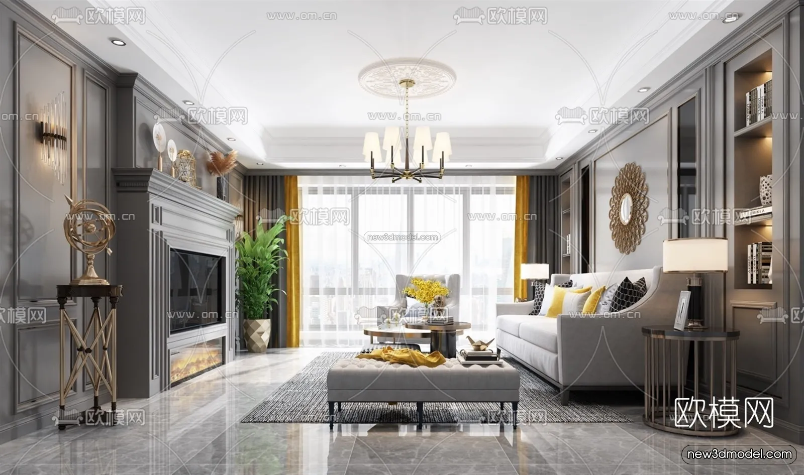 Europe Style Interior 3D Blocks – Living Room 3D Model – 044 – VRAY