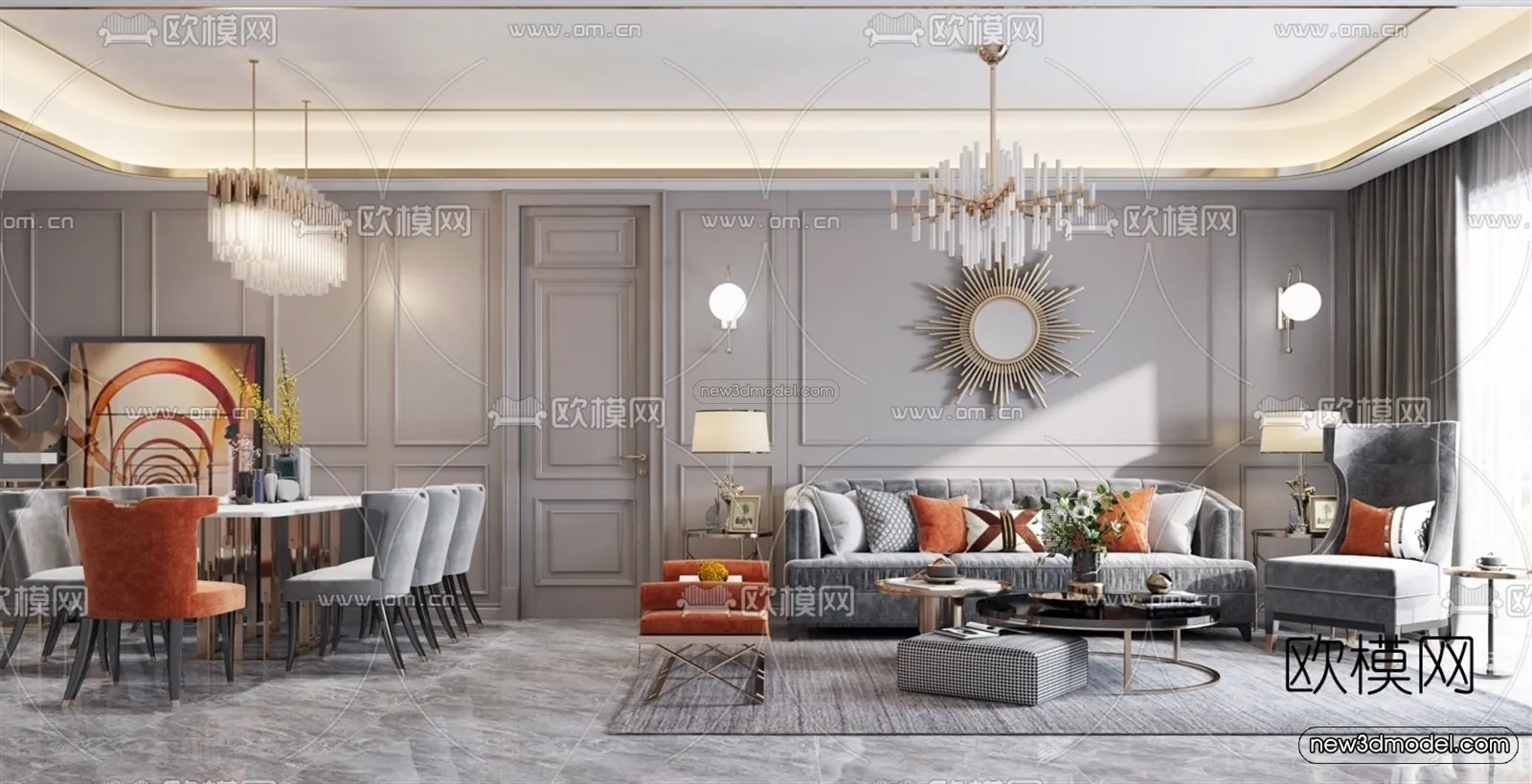 Europe Style Interior 3D Blocks – Living Room 3D Model – 064 – VRAY