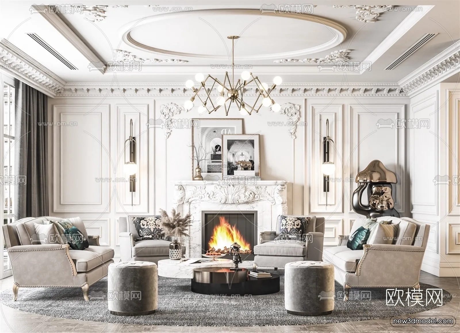 Europe Style Interior 3D Blocks – Living Room 3D Model – 078 – VRAY