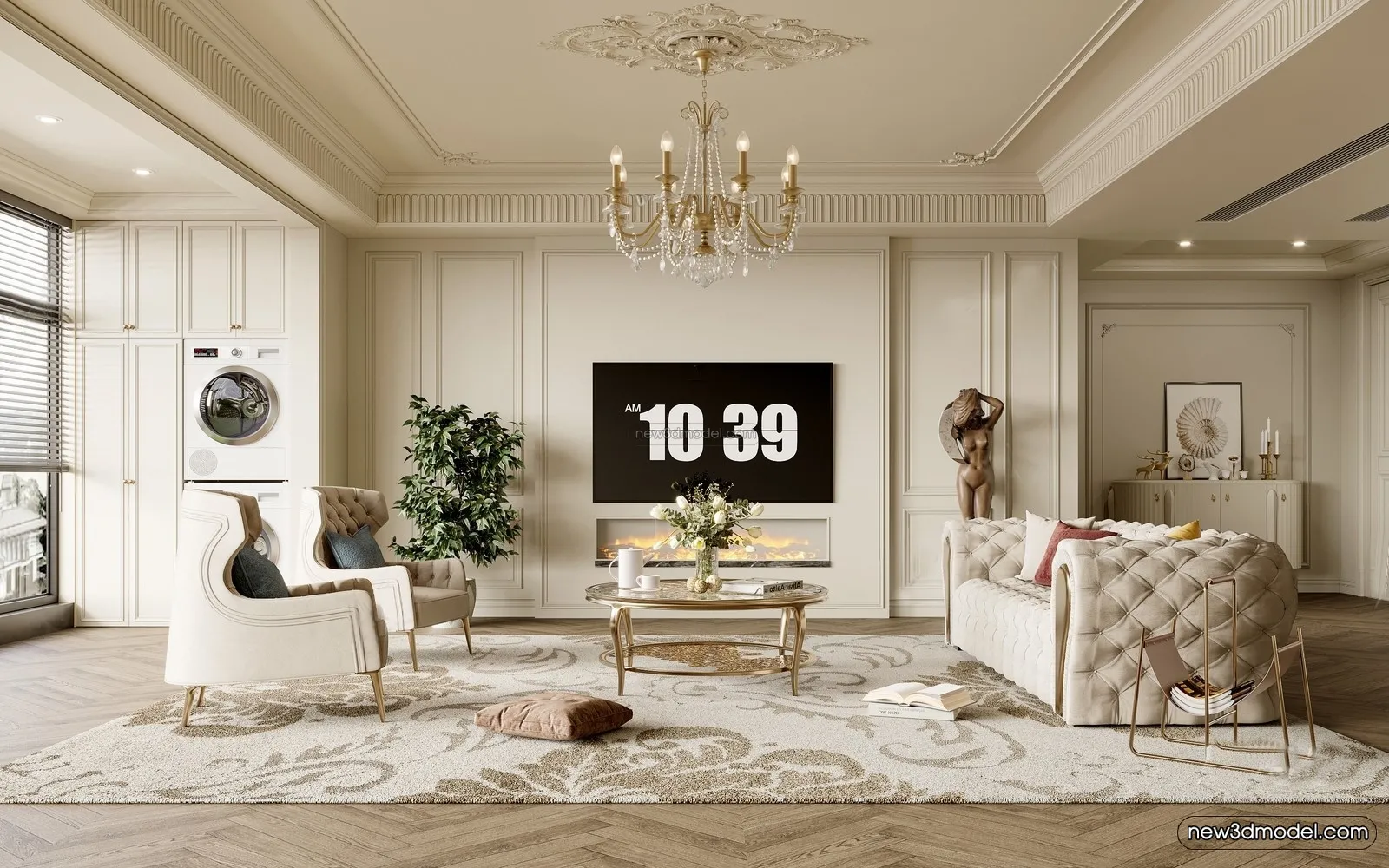 Europe Style Interior 3D Blocks – Living Room 3D Model – 100 – VRAY