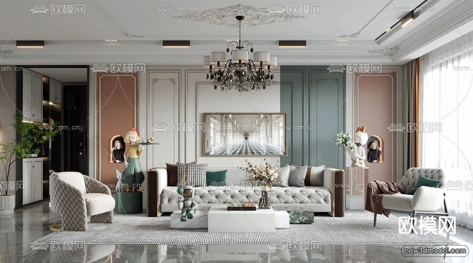 Europe Style Interior 3D Blocks – Living Room 3D Model – 103 – VRAY