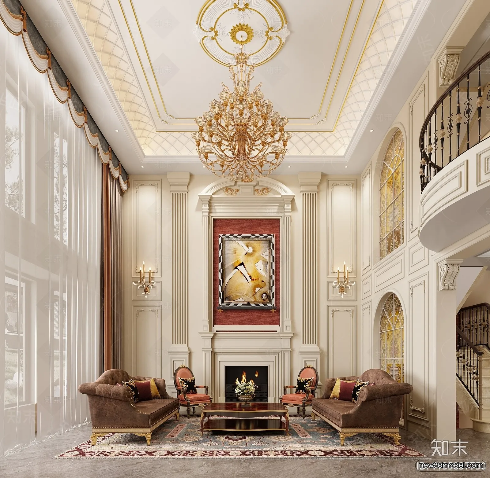 Europe Style Interior 3D Blocks – Living Room 3D Model – 110 – VRAY