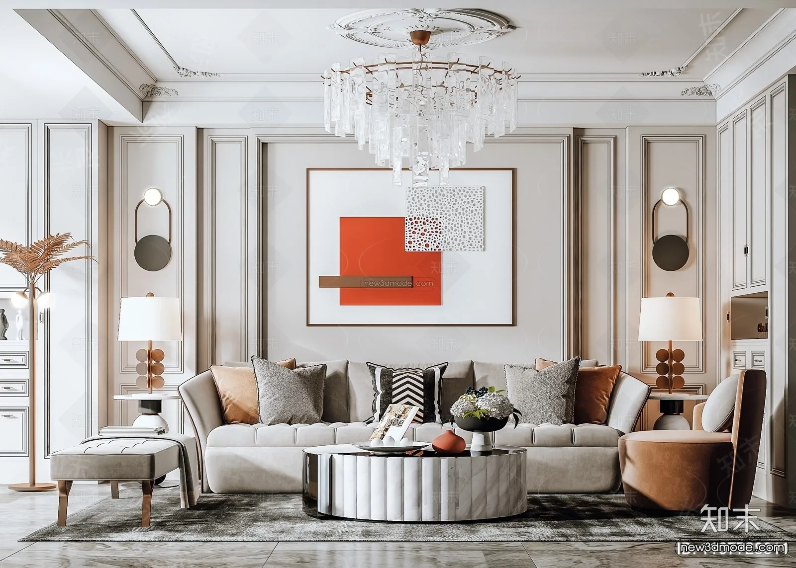 Europe Style Interior 3D Blocks – Living Room 3D Model – 119 – VRAY