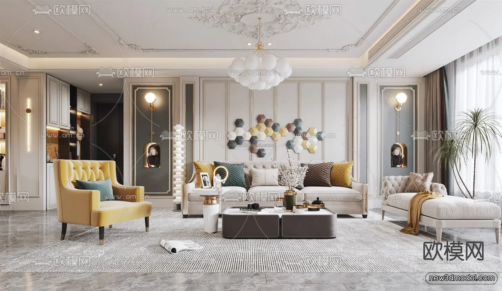 Europe Style Interior 3D Blocks – Living Room 3D Model – 120 – VRAY