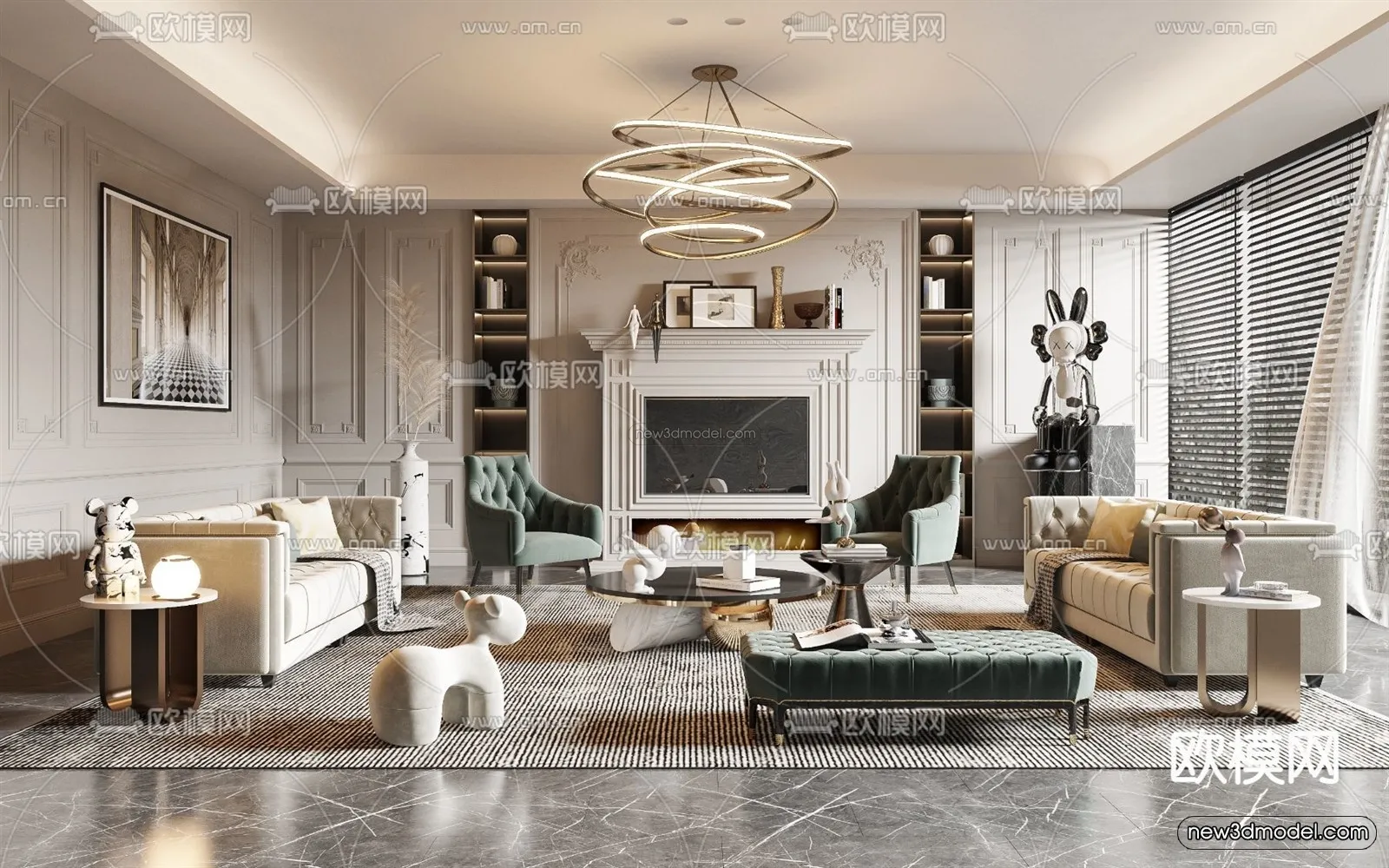 Europe Style Interior 3D Blocks – Living Room 3D Model – 121 – VRAY