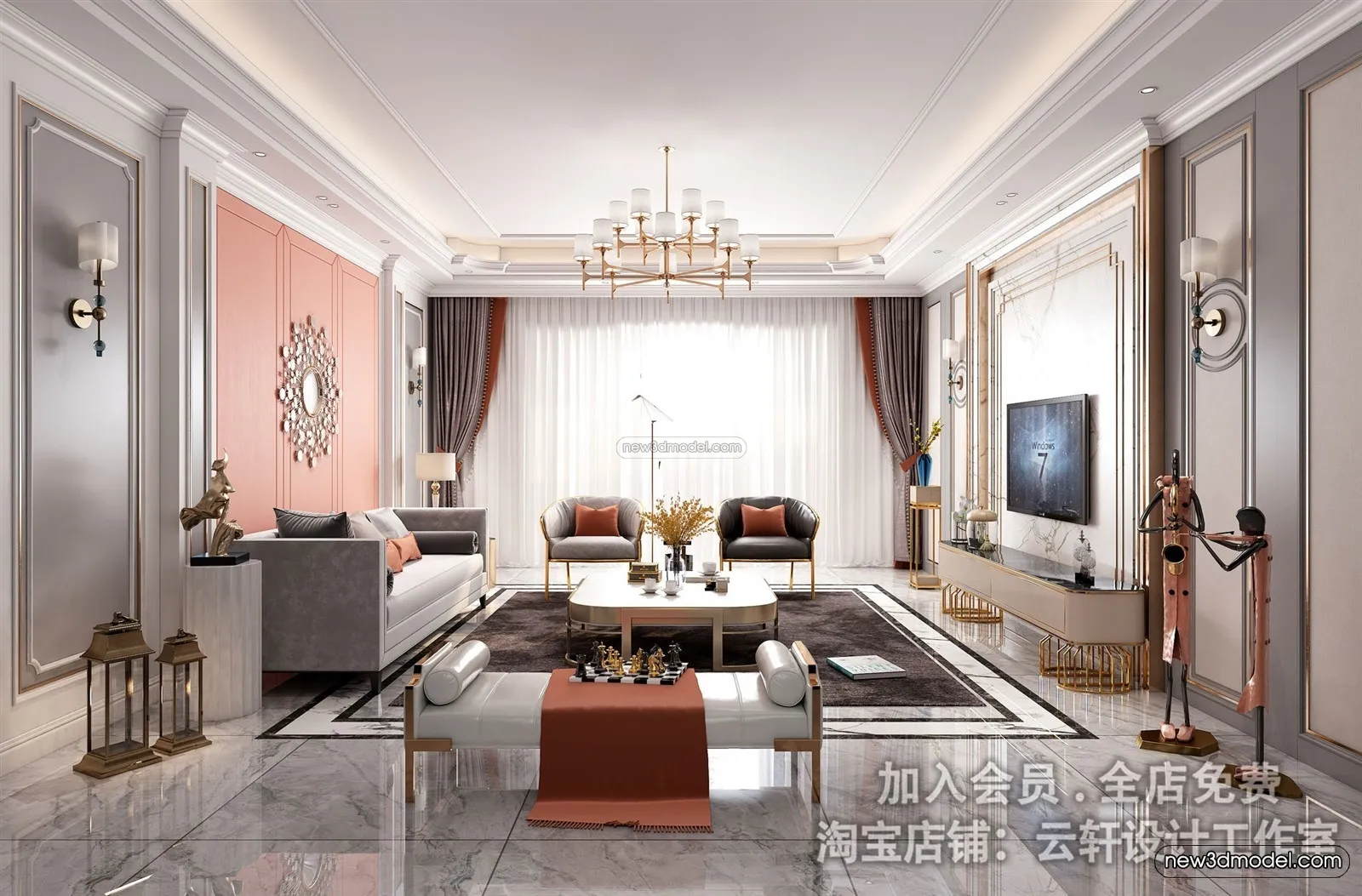 Europe Style Interior 3D Blocks – Living Room 3D Model – 153 – VRAY