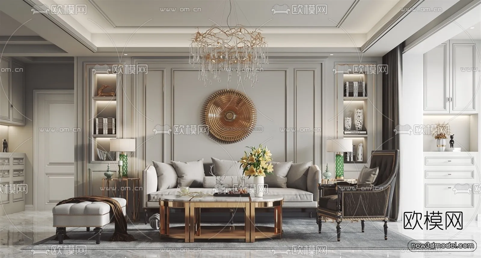 Europe Style Interior 3D Blocks – Living Room 3D Model – 169 – VRAY