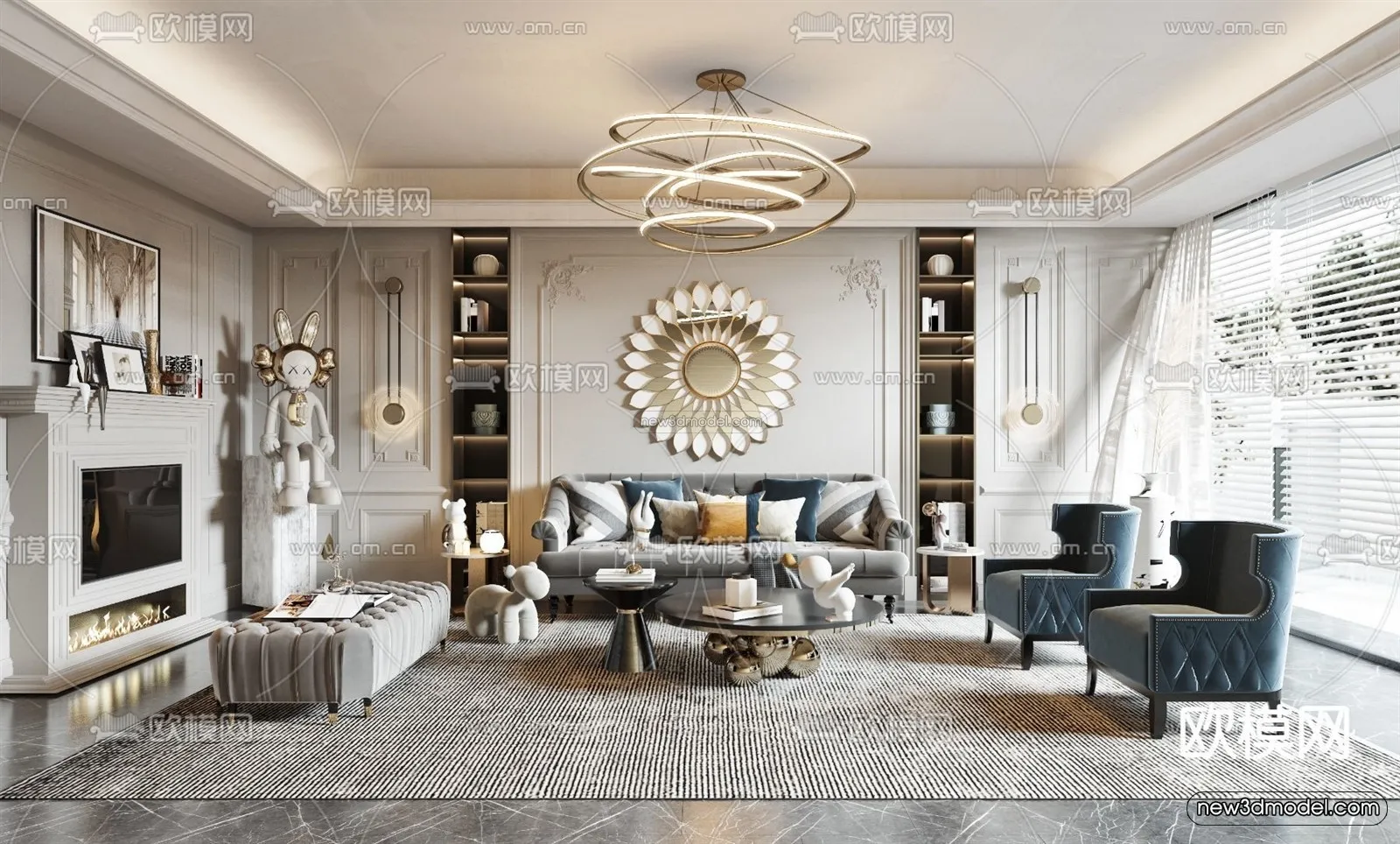 Europe Style Interior 3D Blocks – Living Room 3D Model – 178 – VRAY