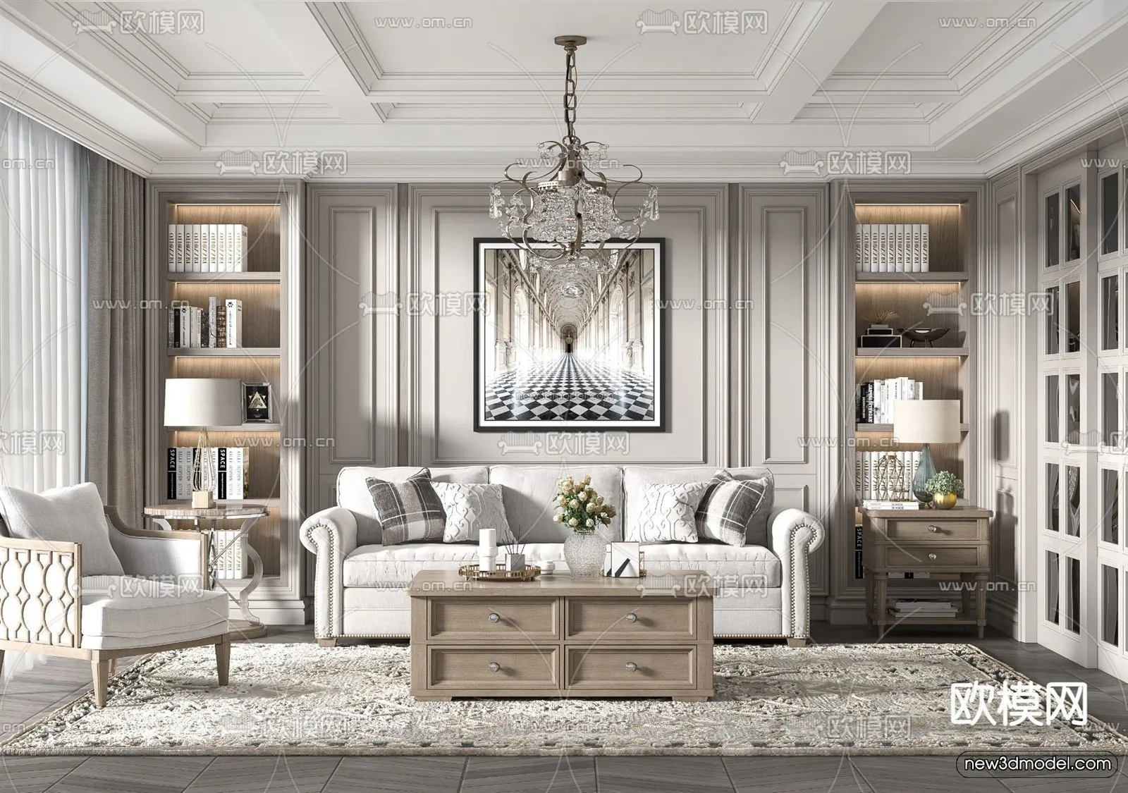 Europe Style Interior 3D Blocks – Living Room 3D Model – 182 – VRAY