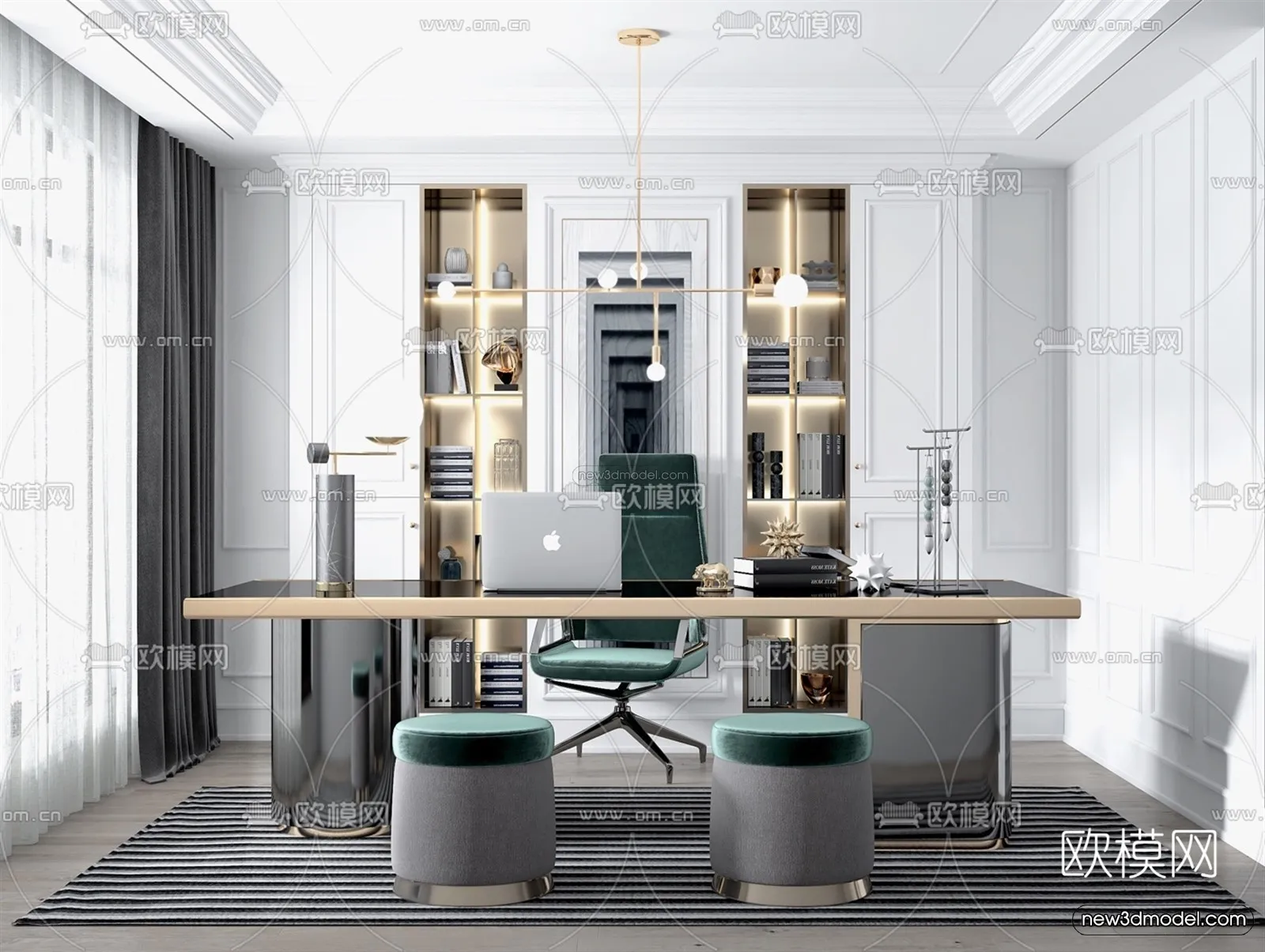Europe Style Interior 3D Blocks – Study Room 3D Model – 355 – VRAY