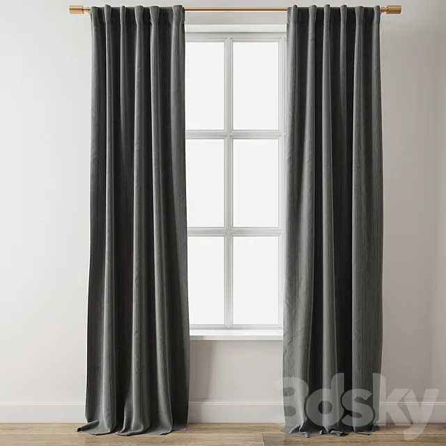 European Flax Linen Graduated Stripe Curtain-West Elm 3DS Max Model