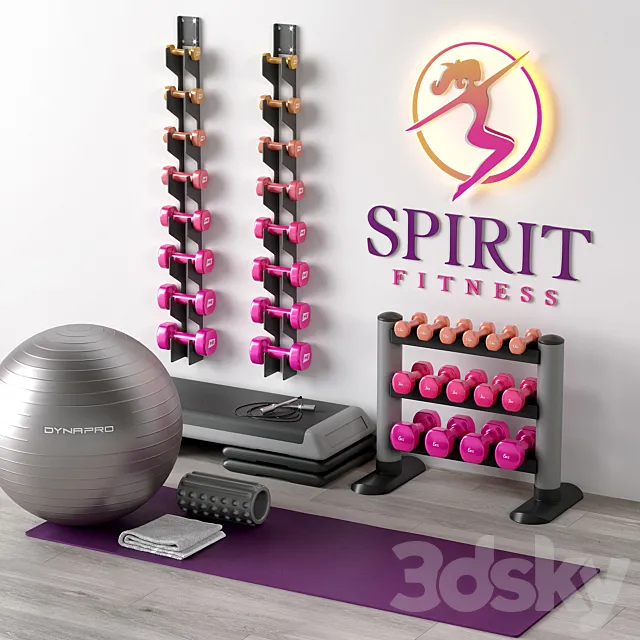 Excellent set for a fitness room. Sport equipment. Set 3DSMax File