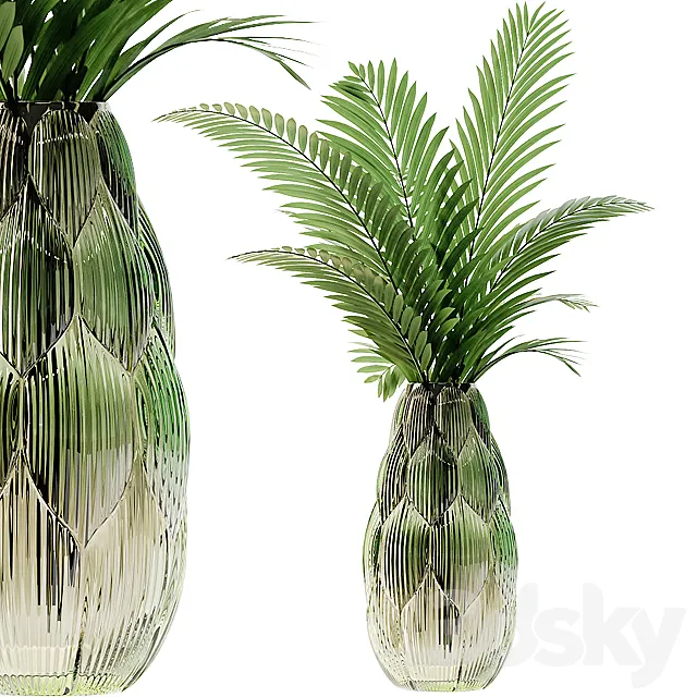 Exotic glass vase with Howea plants 3ds Max