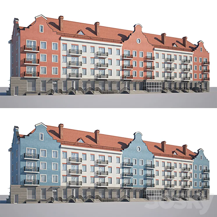 Facade of low-rise houses 3DS Max