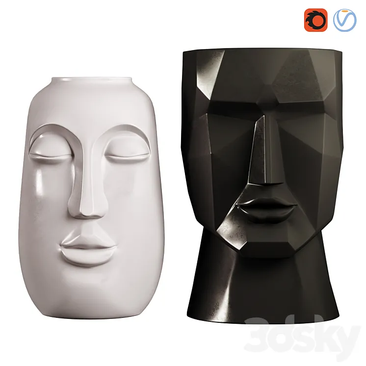 Face Vases Set of 2 3DS Max Model