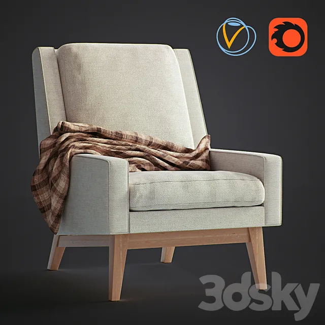 Faceted Wood Frame Armchair 3DS Max Model