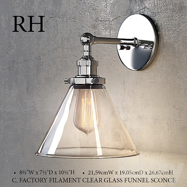 FACTORY FILAMENT CLEAR GLASS FUNNEL SCONCE 3ds Max