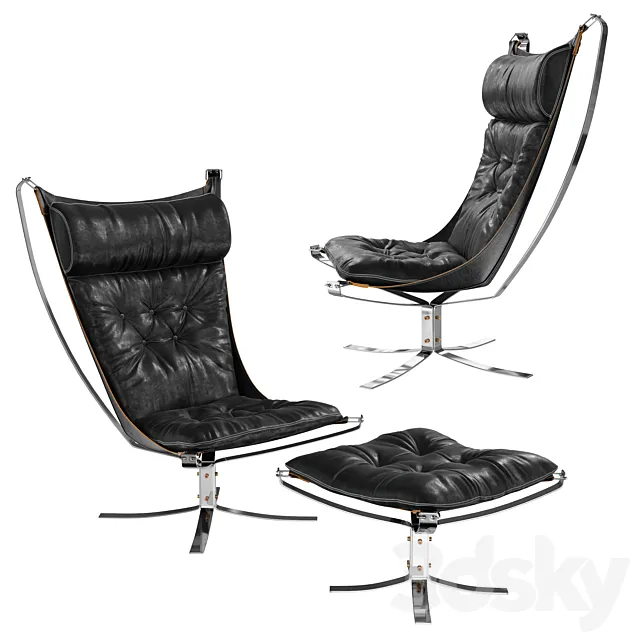 Falcon Chrome Chair & Ottoman 3ds Max