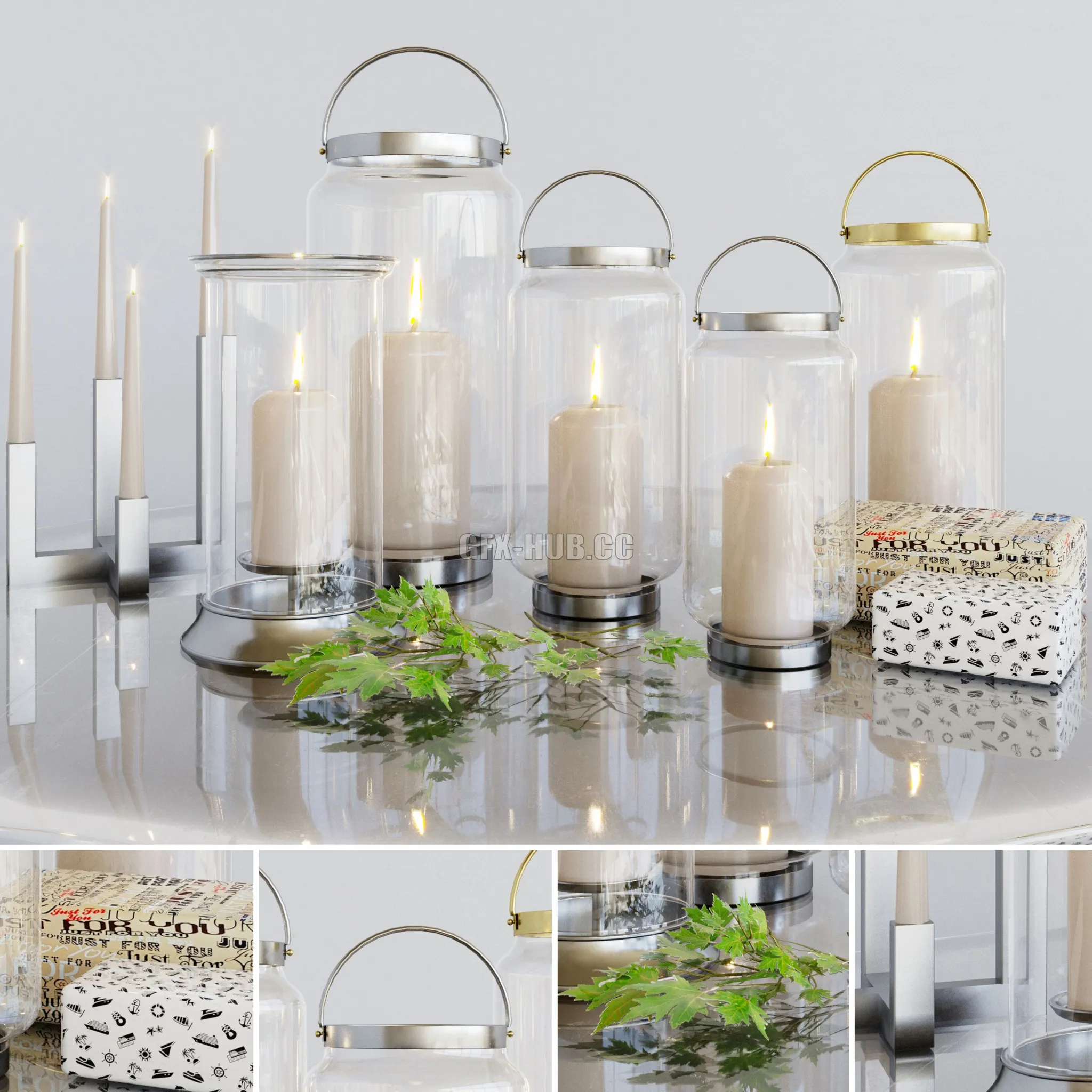 Fascinating candlesticks with candles and decor 3dsMax Model