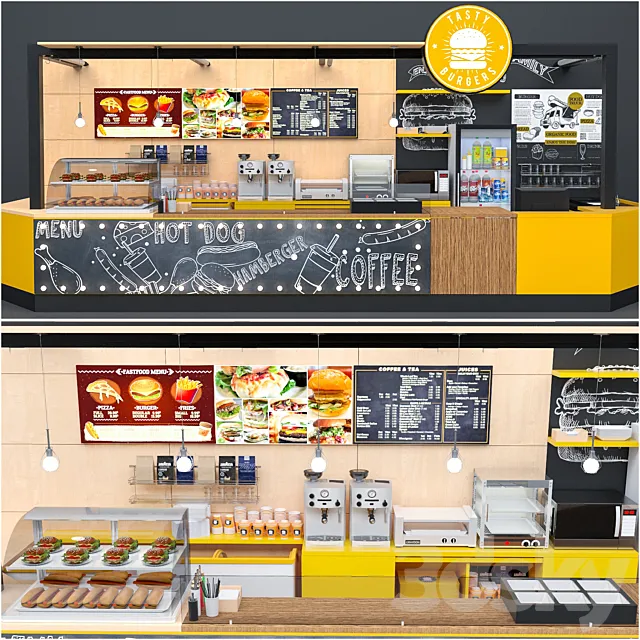 Fastfood And Coffee Kiosk 3DS Max Model