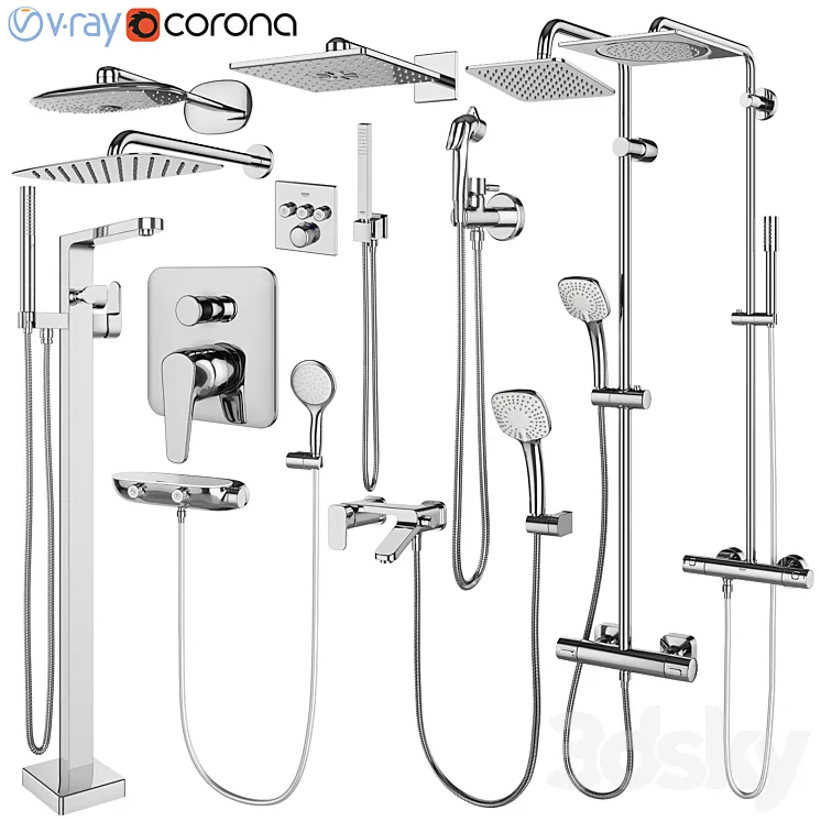 Faucets and shower systems Grohe and IDEAL standard set 146 3DS Max